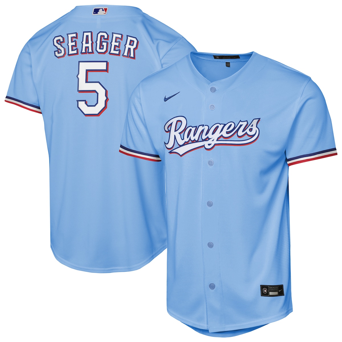 【公式グッズ】MLB レンジャーズ コーリー・シーガー オルタネイト ユニフォーム （レプリカ） Nike/ナイキ キッズサイズ ライトブルー (Youth 8-20 Nike Baseline Replica 2026 Player Jersey)
