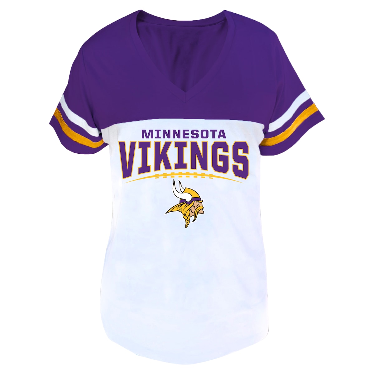 【公式グッズ】NFL バイキングス Vネック Tシャツ Profile レディース パープル (NFL Womens PRF Plus Split Body w/sleeve stripes V-Neck SST)