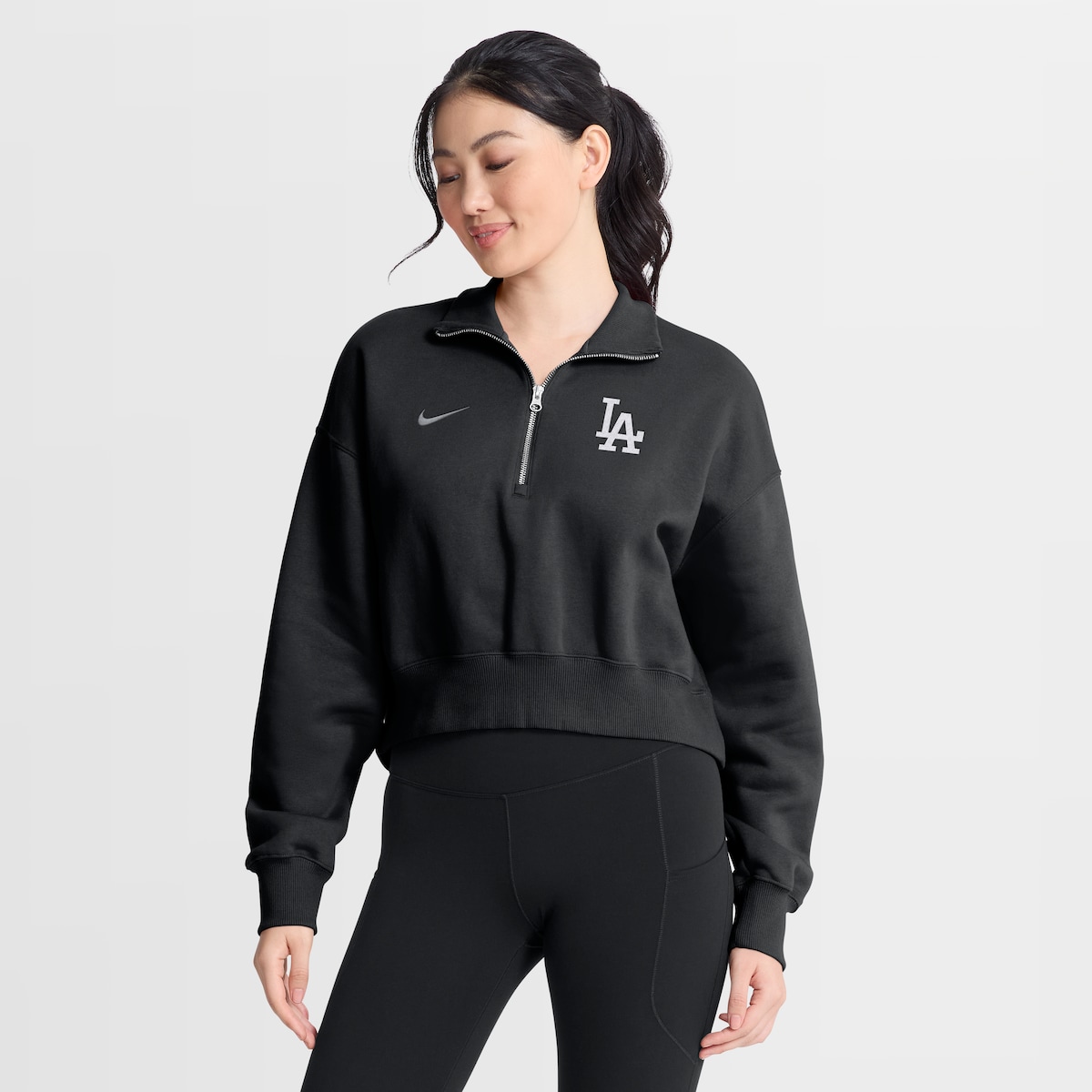 【公式グッズ】MLB ドジャース フリース トレーナー Nike/ナイキ レディース ブラック (Women's Nike MLB 1/2 Zip Phoenix Fleece)