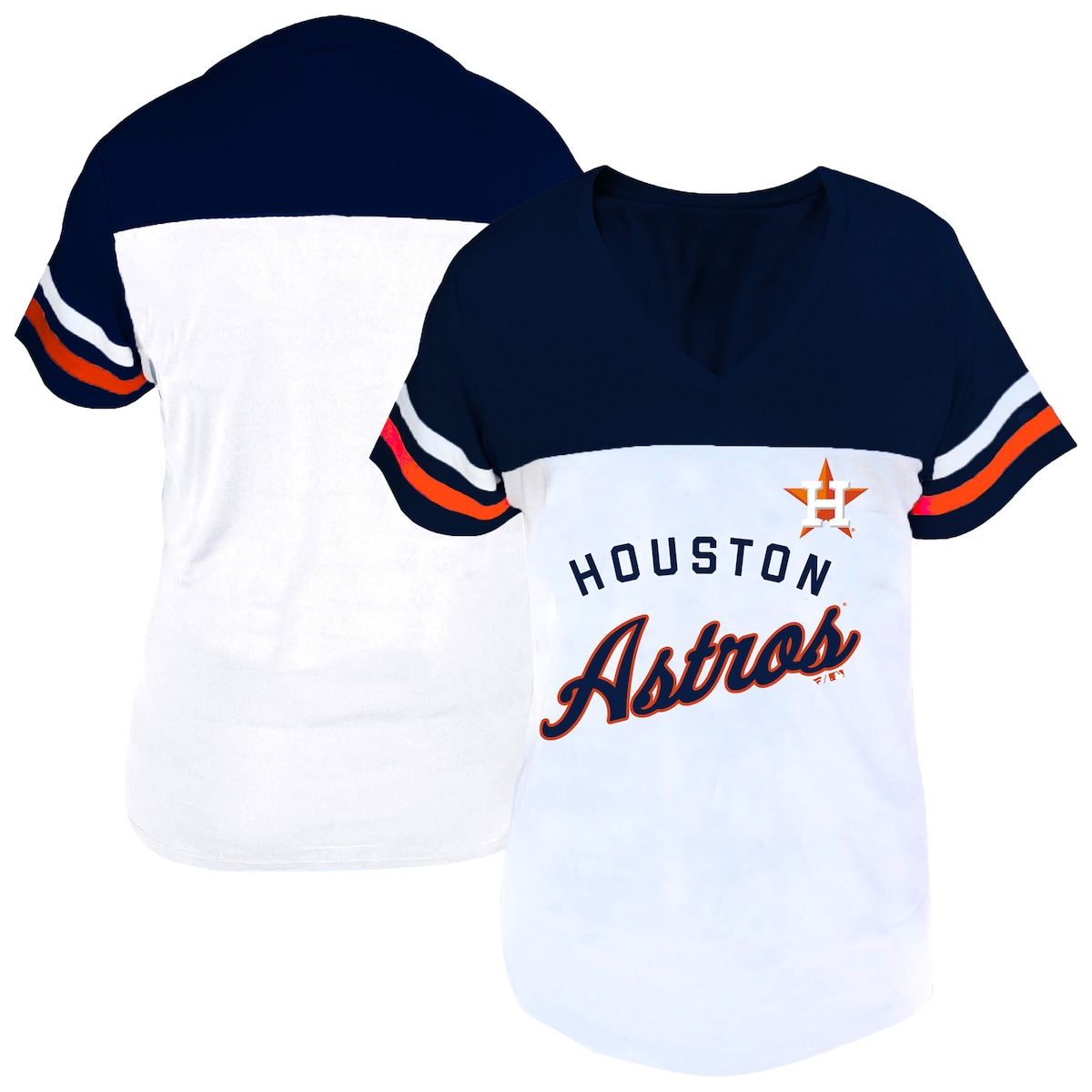 【公式グッズ】MLB アストロズ Vネック Tシャツ Fanatics/ファナティクス レディース ホワイト (Women's Plus SS V-NK TEE 2ARM STRIPE)