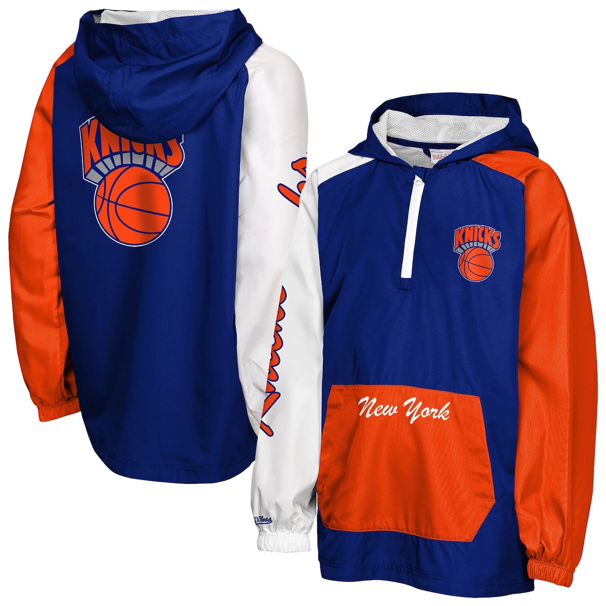 【公式グッズ】NBA ニックス プルオーバー Mitchell & Ness/ミッチェル＆ネス キッズサイズ ブルー (PLAYOFF QUARTER ZIP ANORAK)