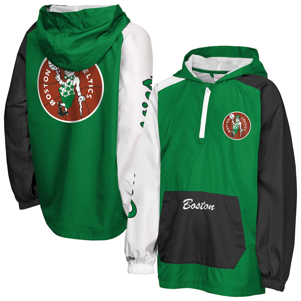 【公式グッズ】NBA セルティックス プルオーバー Mitchell & Ness/ミッチェル＆ネス キッズサイズ グリーン (PLAYOFF QUARTER ZIP ANORAK)｜Fanatics公式ストア 店