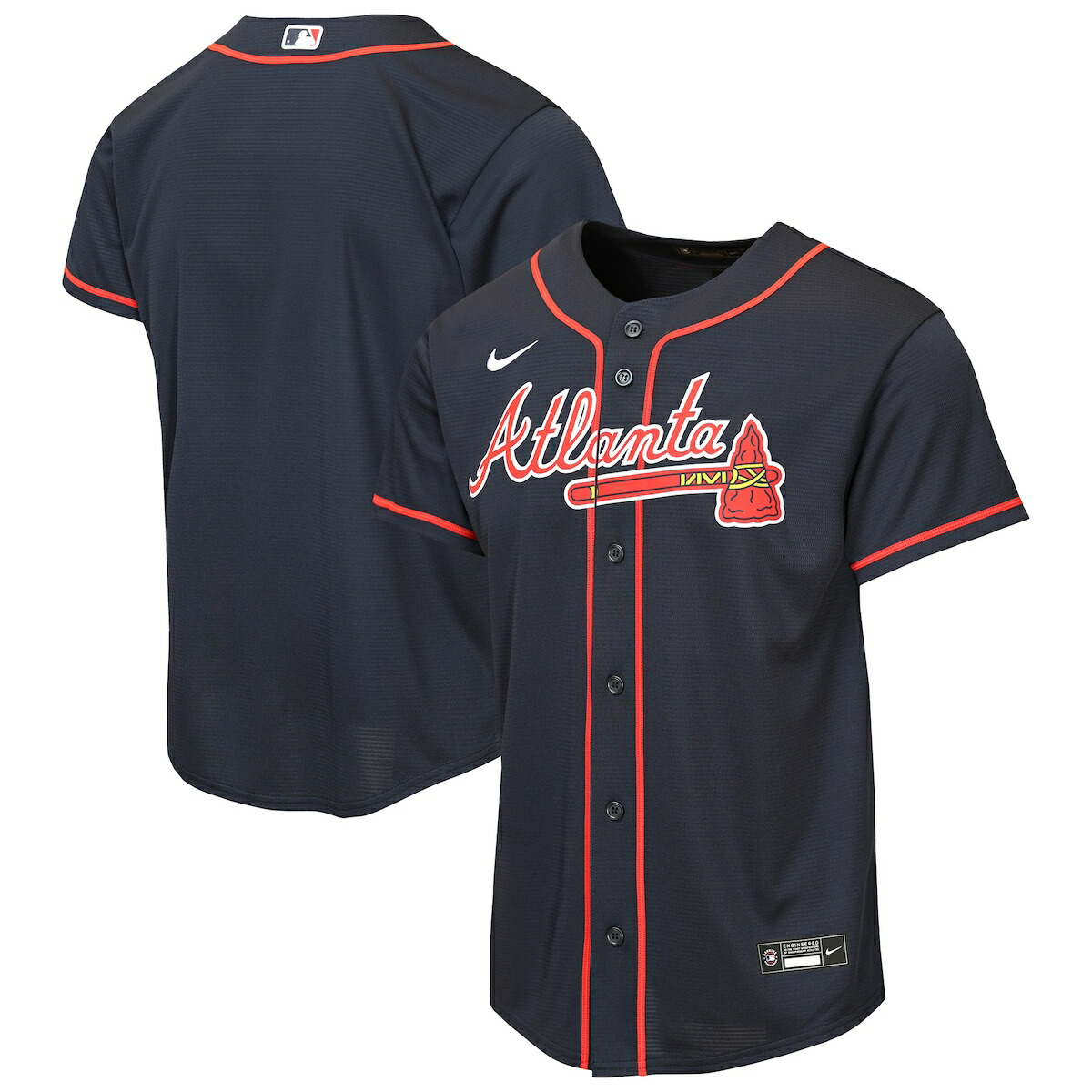 【公式グッズ】MLB ブレーブス オルタネイト ユニフォーム (レプリカ) Nike/ナイキ キッズサイズ ネイビー (Youth 8-20 Baseline Replica 2026 ALT & Road Jerseys - Team Front)|Fanatics公式ストア 店