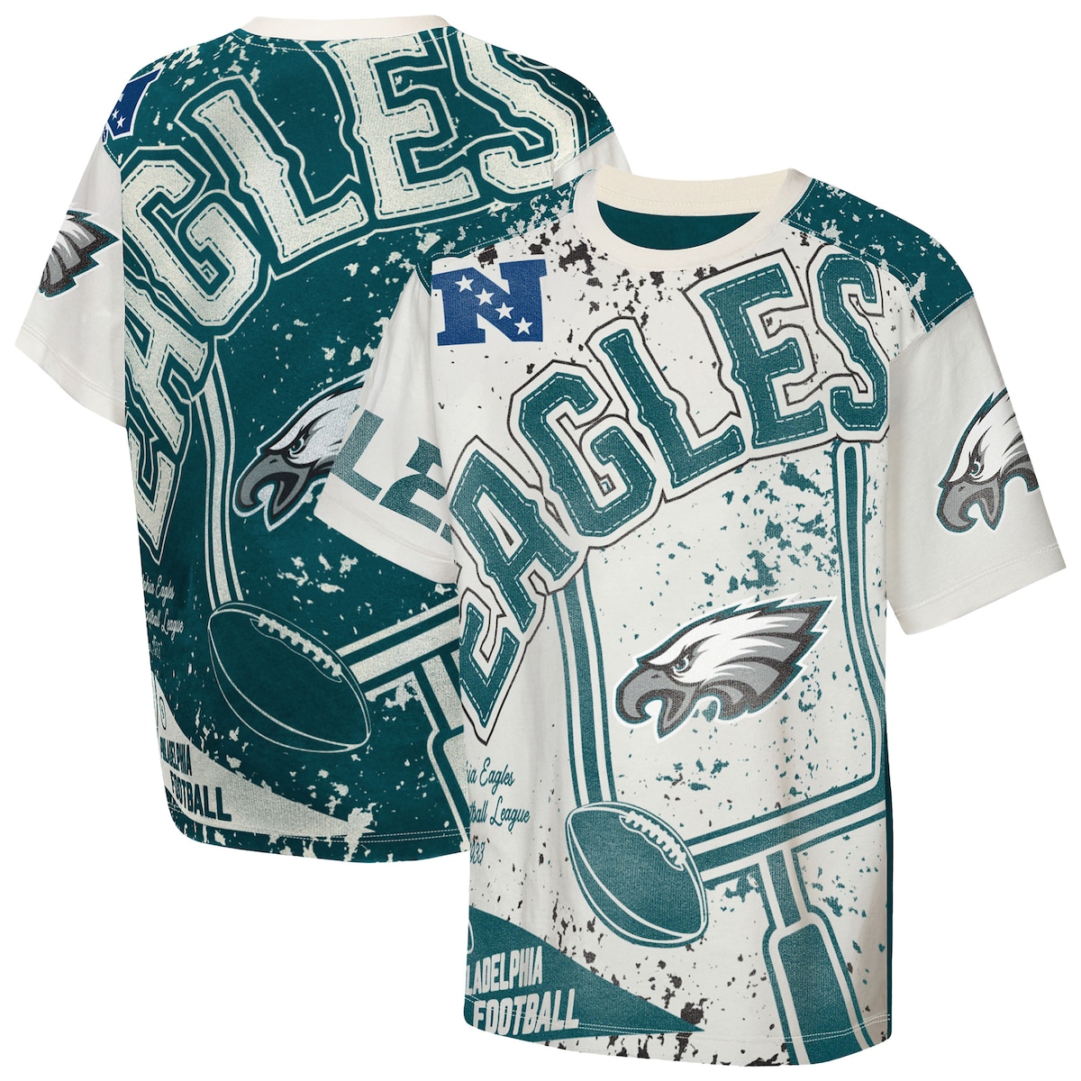 【公式グッズ】NFL イーグルス Tシャツ Outerstuff キッズサイズ クリーム (NFL Youth OST Top Player AOP SST)