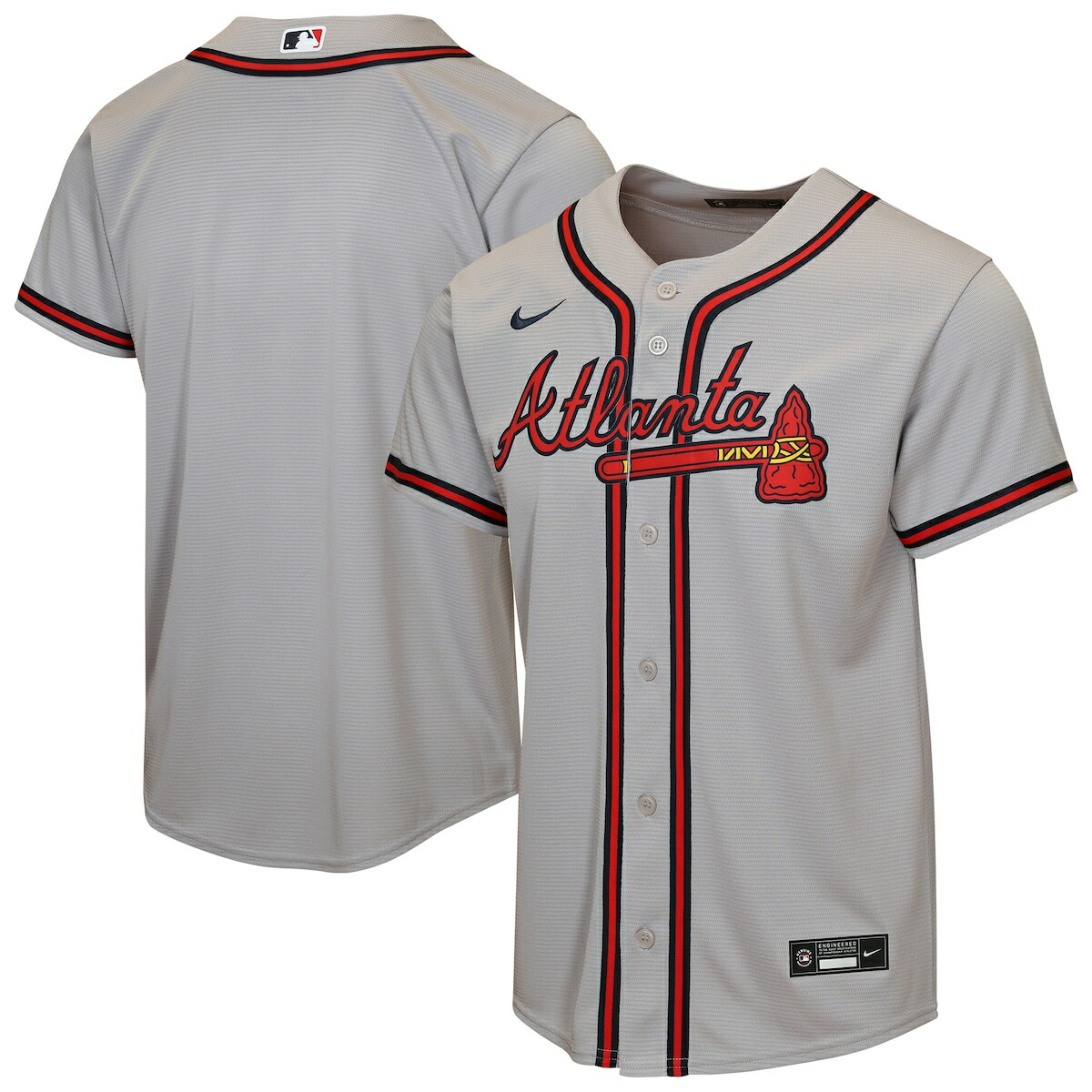 【公式グッズ】MLB ブレーブス ロード ユニフォーム (レプリカ) Nike/ナイキ キッズサイズ グレイ (Youth 8-20 Baseline Replica 2026 ALT & Road Jerseys - Team Front)|Fanatics公式ストア 店