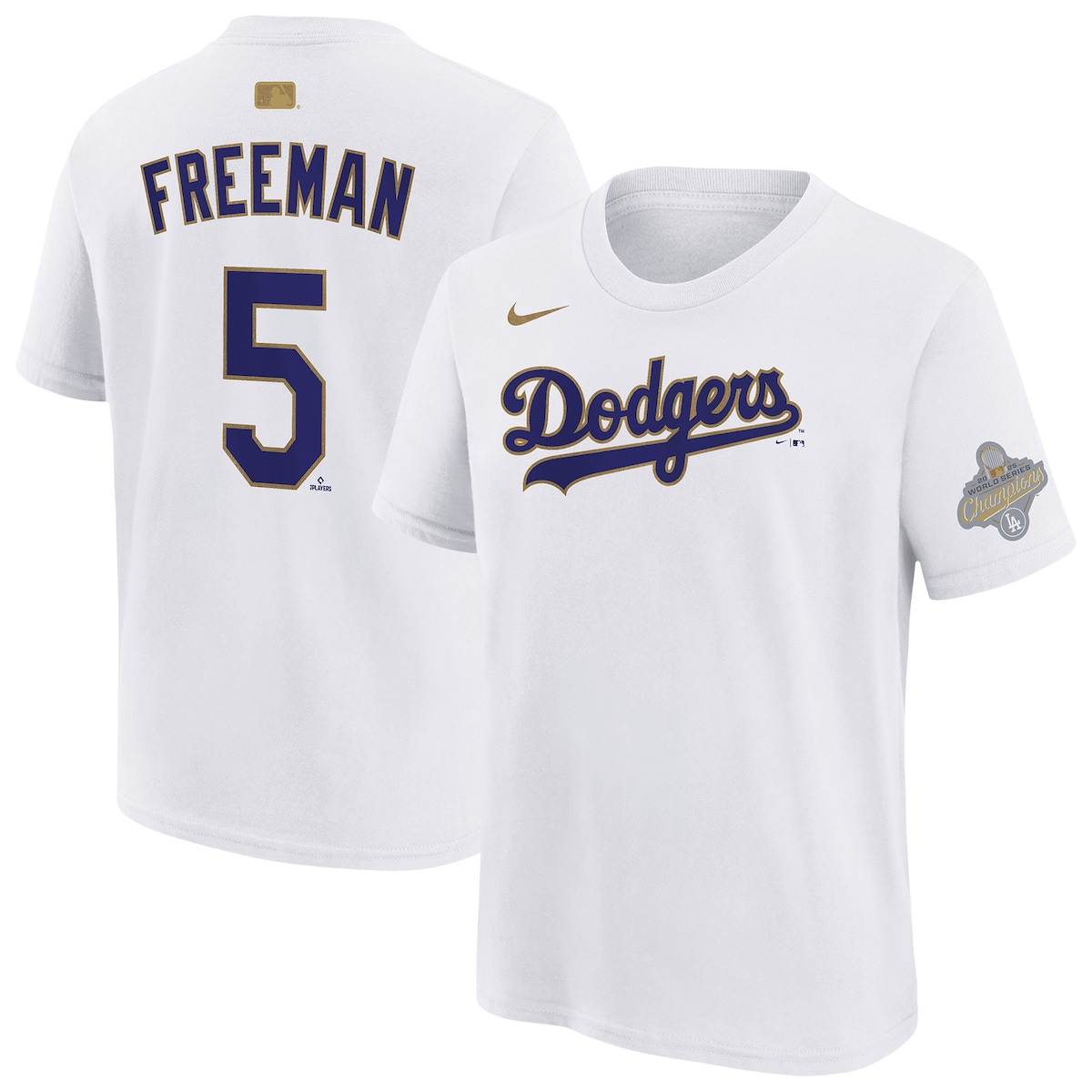 【公式グッズ】MLB ドジャース ゴールドコレクション フレディ・フリーマン ネーム&ナンバー Tシャツ Nike/ナイキ キッズサイズ ホワイト (2026 GOLD PROGRAM NN TEE)