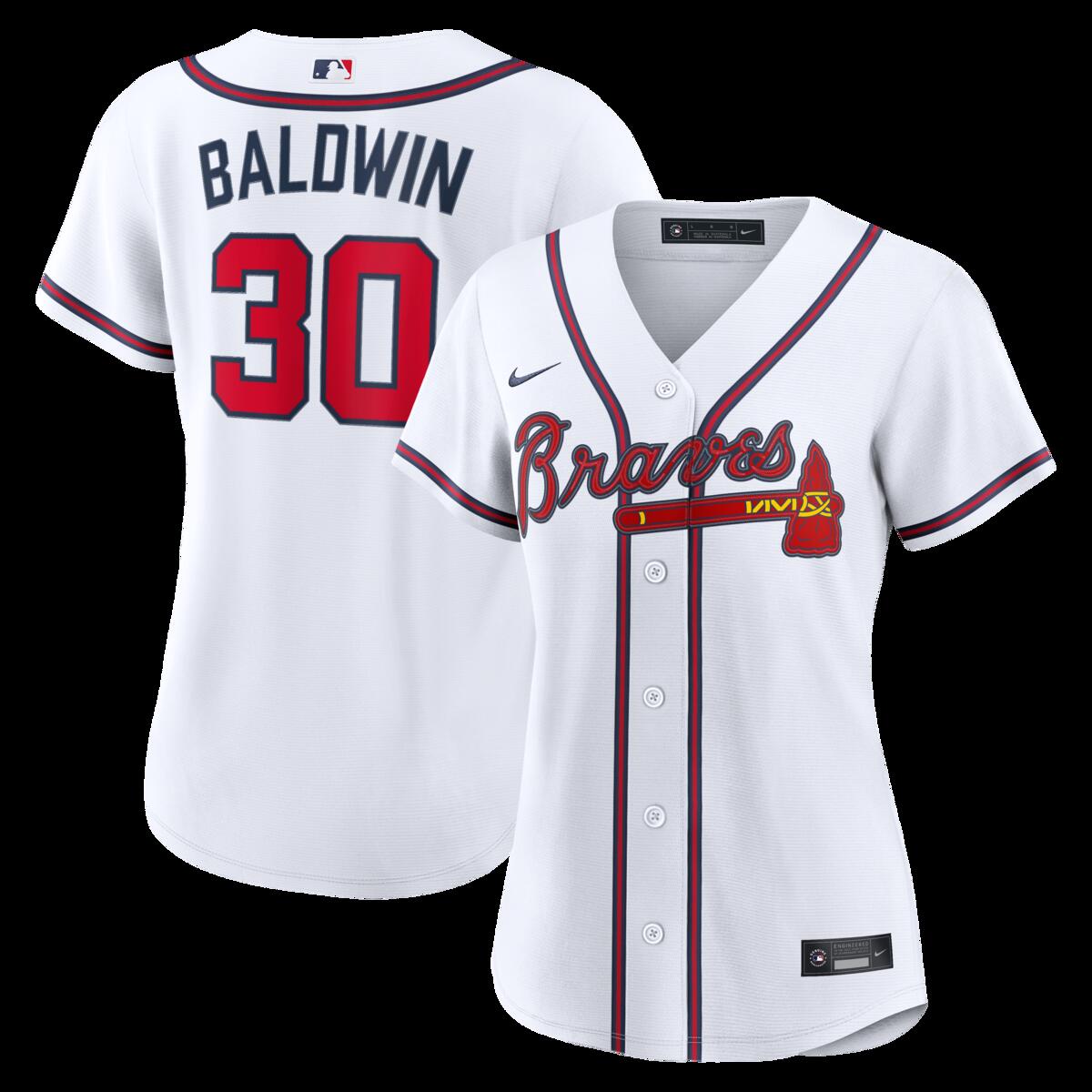 【公式グッズ】MLB ブレーブス ドレイク・ボールドウィン ホーム ユニフォーム (レプリカ) Nike/ナイキ レディース ホワイト (Women’s RPW6 Replica Jersey — Inline — Starter Player)|Fanatics公式ストア 店