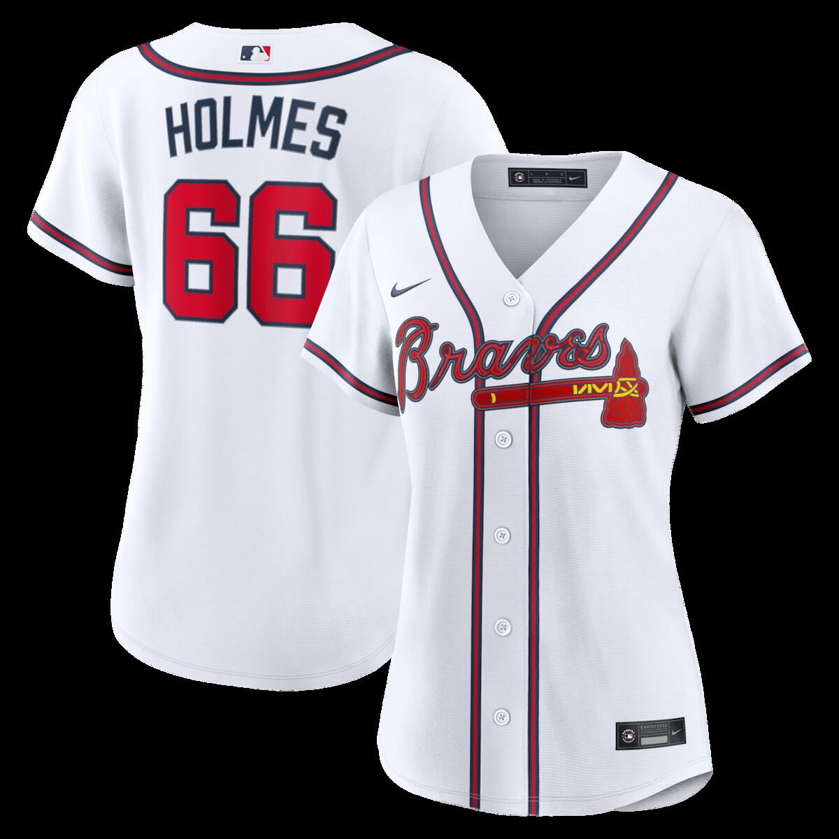 【公式グッズ】MLB ブレーブス グラント・ホームズ ホーム ユニフォーム （レプリカ） Nike/ナイキ レディース ホワイト (Women’s RPW6 Replica Jersey ― Inline ― Starter Player)