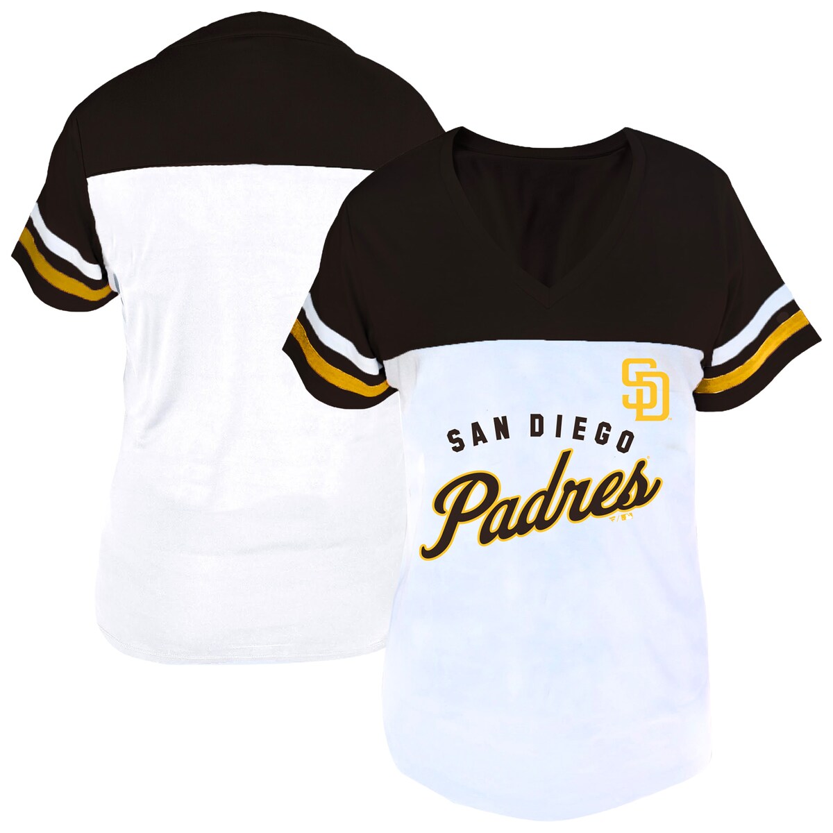 【公式グッズ】MLB パドレス Vネック Tシャツ Fanatics/ファナティクス レディース ホワイト (Women's Plus SS V-NK TEE 2ARM STRIPE)