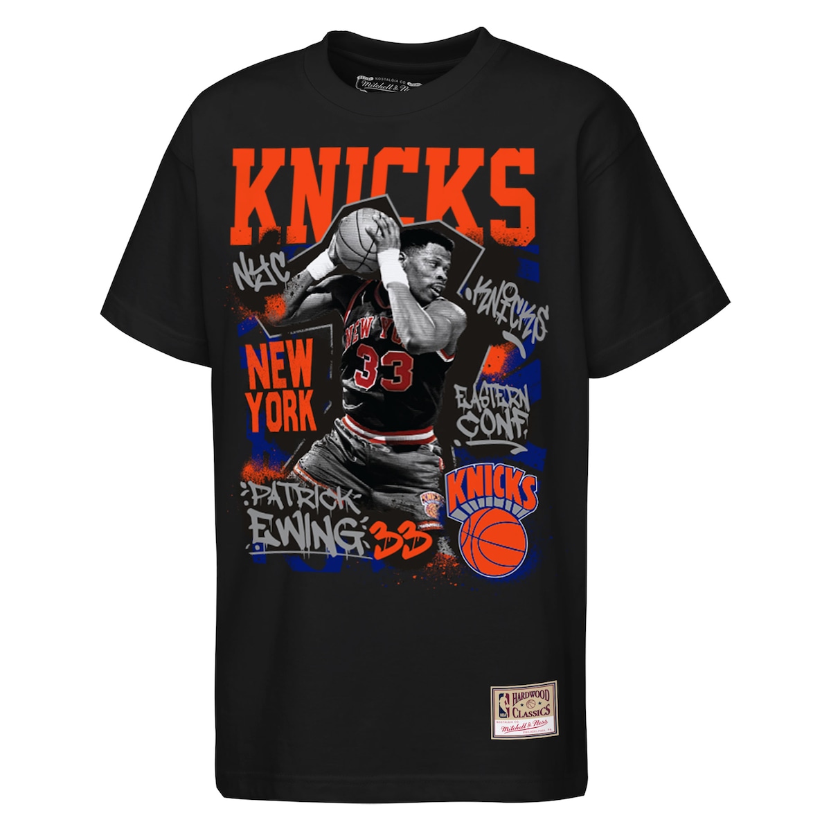 【公式グッズ】NBA ニックス パトリック・ユーイング Tシャツ Mitchell & Ness/ミッチェル＆ネス キッズサイズ ブラック (Youth NBA Star Moment Tee)