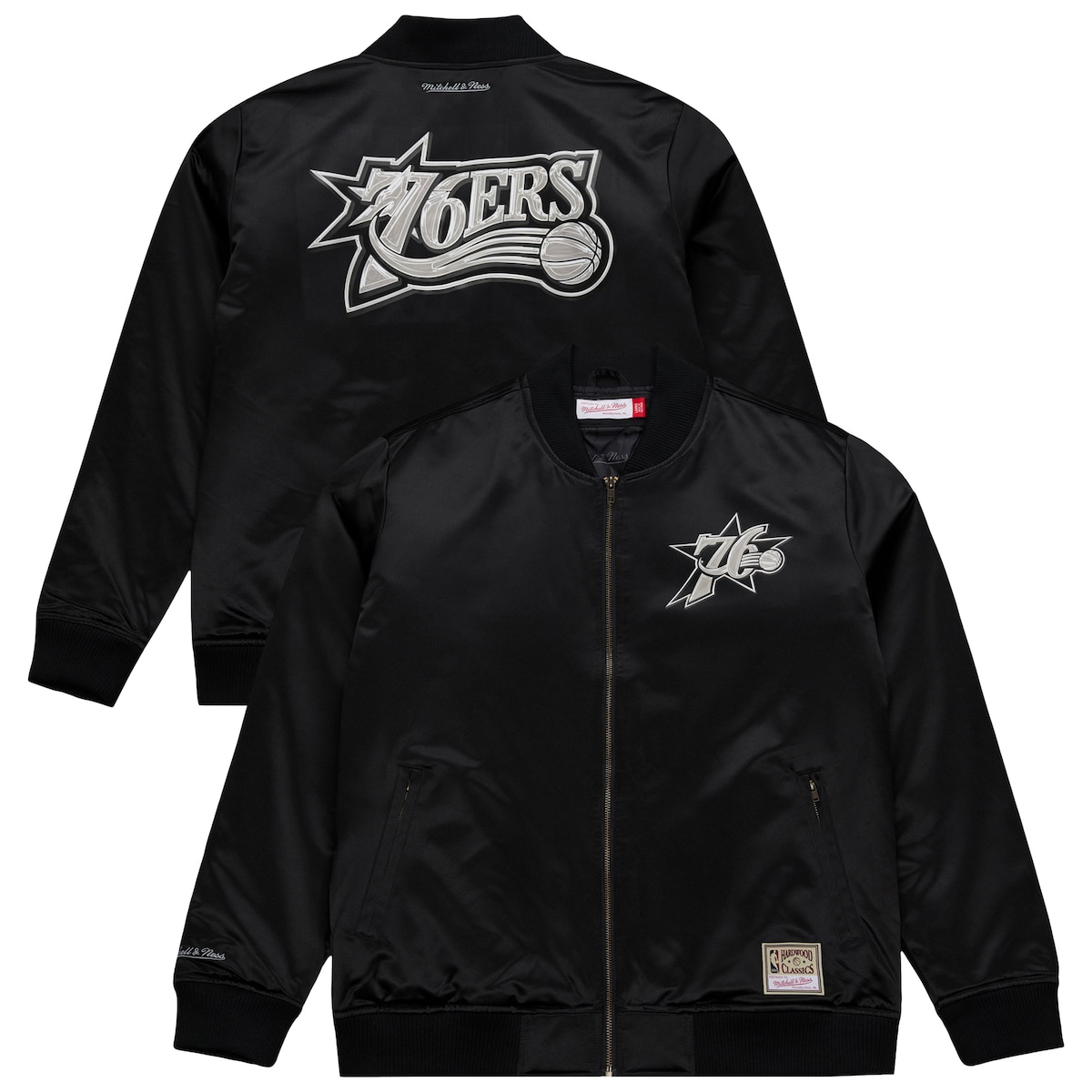 【公式グッズ】NBA 76ers ジャケット Mitchell & Ness/ミッチェル＆ネス メンズ ブラック (NBA S26 CHROME BOMBER JACKET)