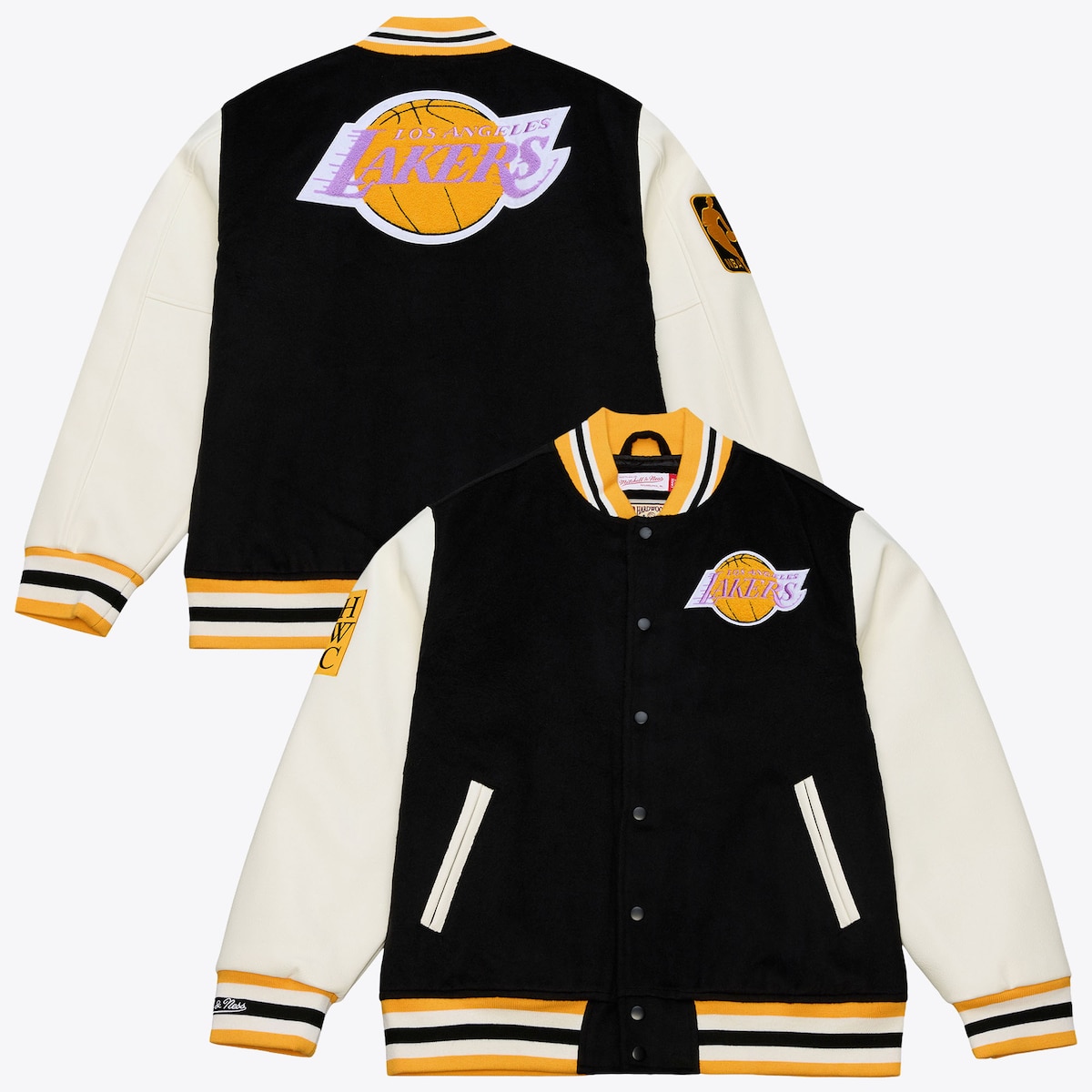 【公式グッズ】NBA レイカーズ ジャケット Mitchell & Ness/ミッチェル&ネス メンズ ブラック (NBA SP26 OFF DAY VARSITY JACKET)