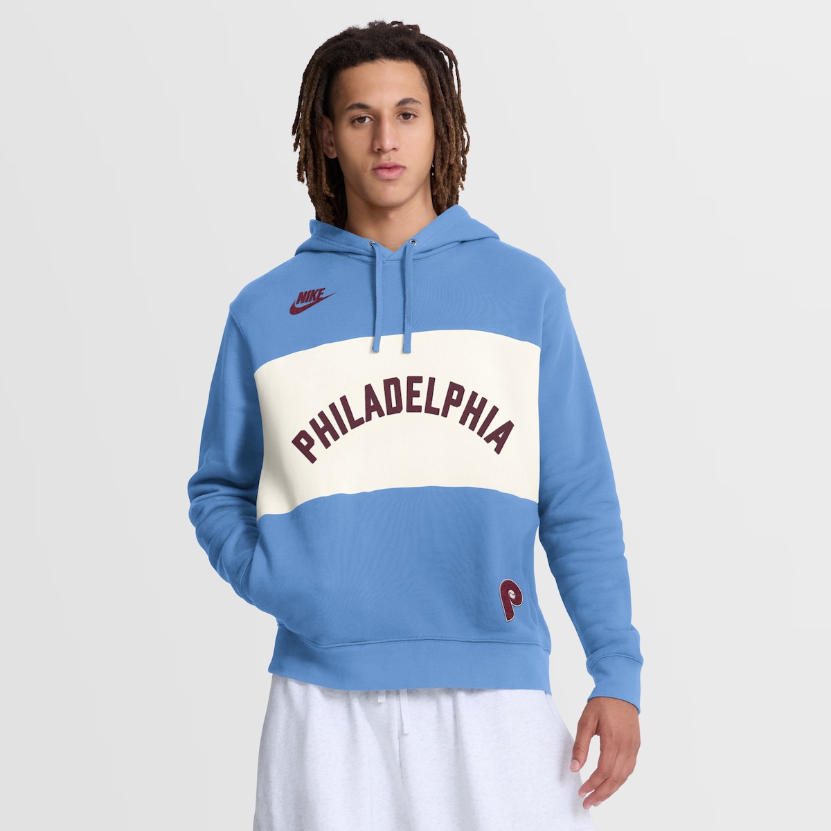 【公式グッズ】MLB フィリーズ パーカー Nike/ナイキ メンズ ライトブルー (Men's Nike MLB Cooperstown Legacy Colorblock French Terry Ho)