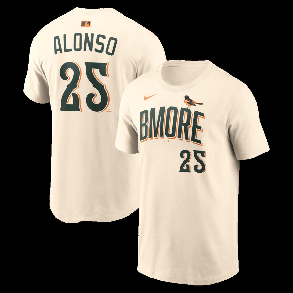 Men's Nike Pete Alonso?Cream Baltimore Orioles 2026 City Connect Name & Number T-Shirt