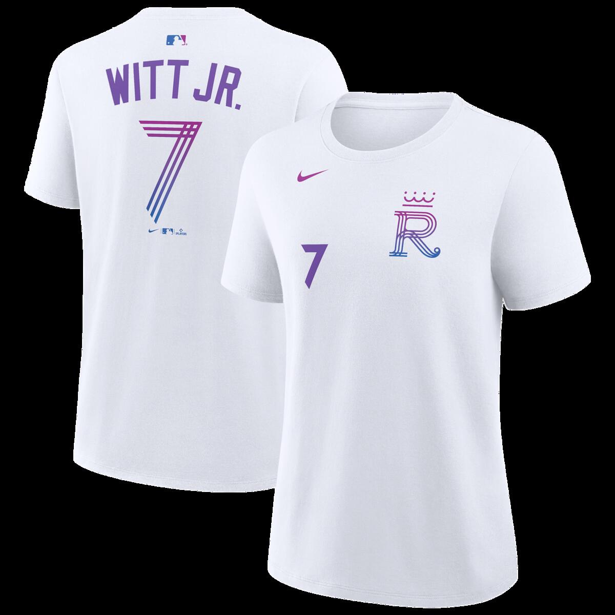 Women's Nike Bobby Witt Jr. White Kansas City Royals 2026 City Connect Name & Number T-Shirt