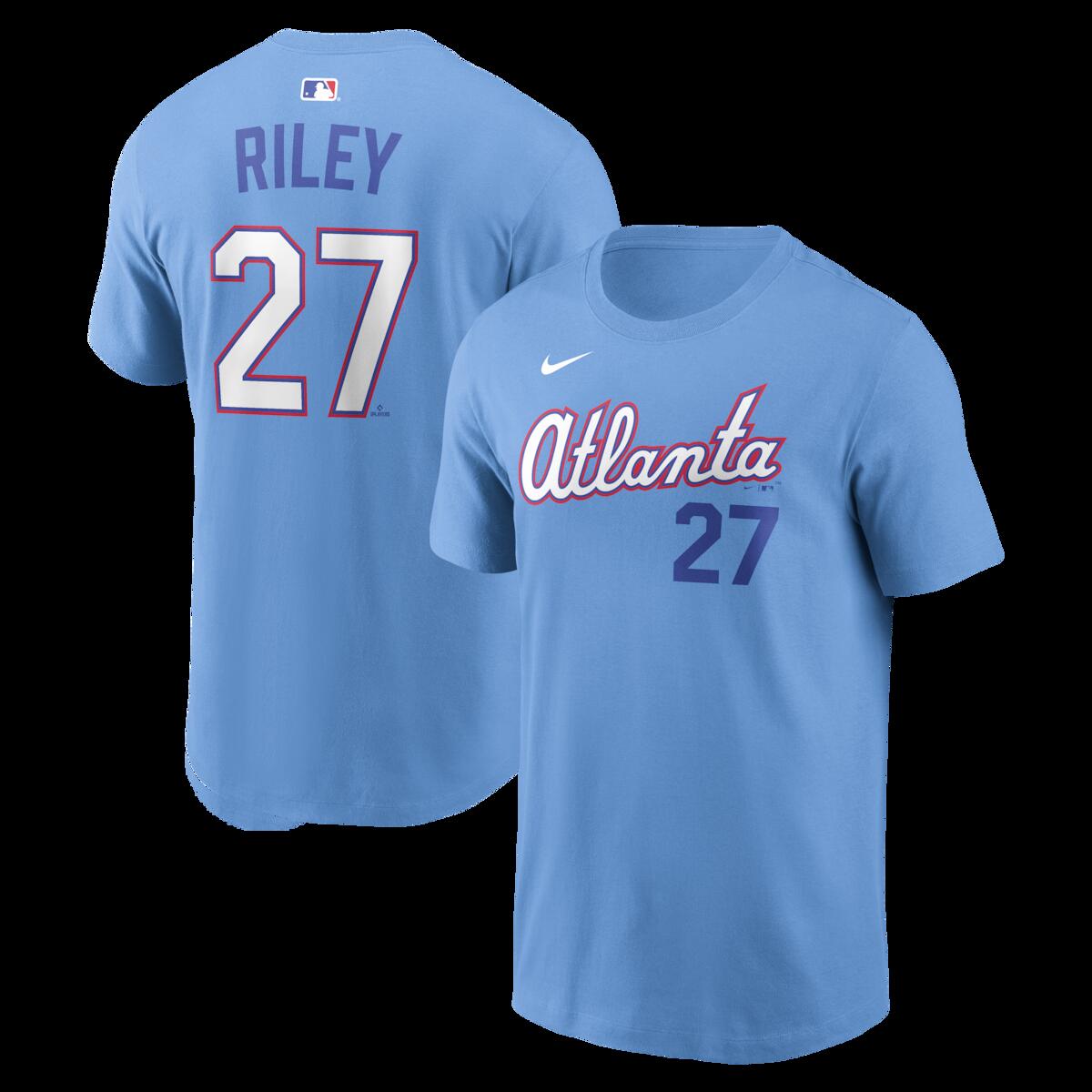 【公式グッズ】MLB ブレーブス オースティン・ライリー ネーム&ナンバー Tシャツ Nike/ナイキ メンズ ライトブルー (Nike Men's N&N City Connect Tee - 2026)|Fanatics公式ストア 店