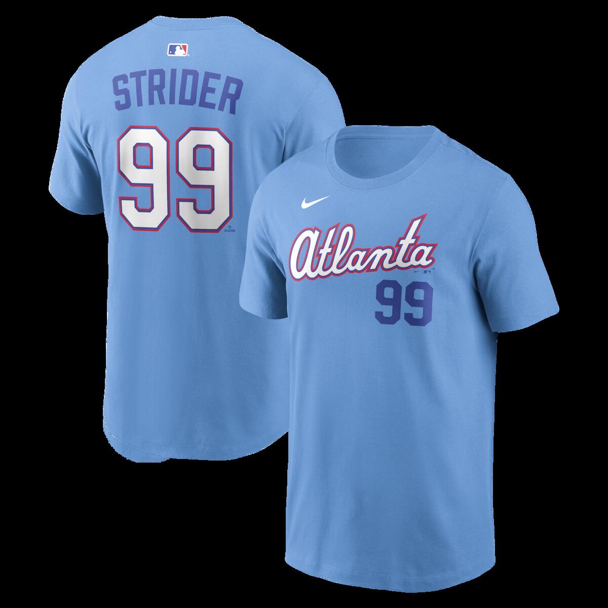 【公式グッズ】MLB ブレーブス スペンサー・ストライダ ネーム&ナンバー Tシャツ Nike/ナイキ メンズ ライトブルー (Nike Men's N&N City Connect Tee - 2026)｜Fanatics公式ストア 店