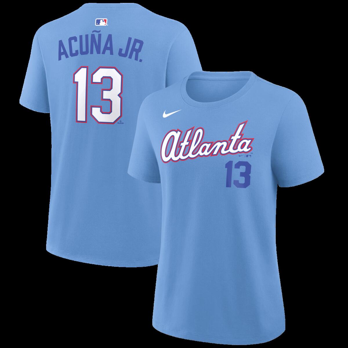Women's Nike Ronald Acu・・a Jr. Light Blue Atlanta Braves 2026 City Connect Name & Number T-Shirt