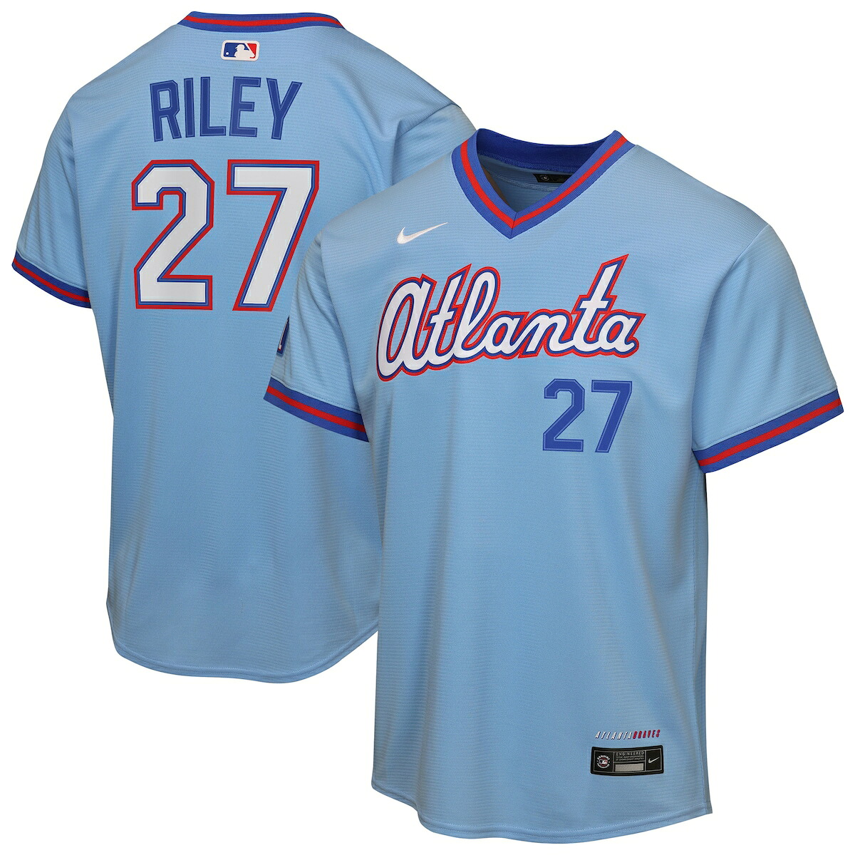 【公式グッズ】MLB ブレーブス オースティン・ライリー シティコネクト ユニフォーム （レプリカ） Nike/ナイキ キッズサイズ パウダーブルー (Youth 8-20 Stadium Home Run NEW City Connect - Player)