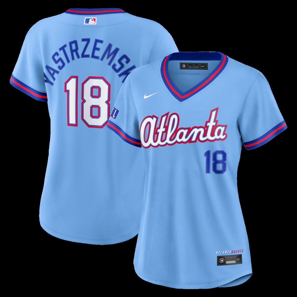 【公式グッズ】MLB ブレーブス マイク・ヤストルゼムスキー シティコネクト ユニフォーム （レプリカ） Nike/ナイキ レディース パウダーブルー (Nike 2026 Women's Stadium City Connect Jersey - Player)
