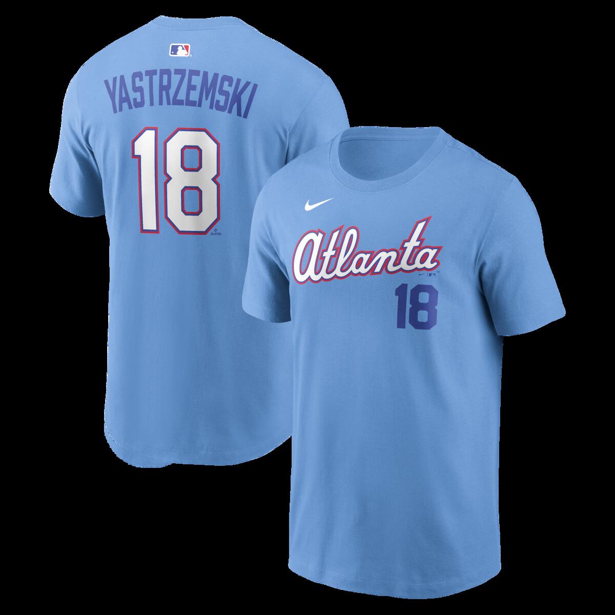 Men's Nike Mike Yastrzemski?Light Blue Atlanta Braves 2026 City Connect Name & Number T-Shirt