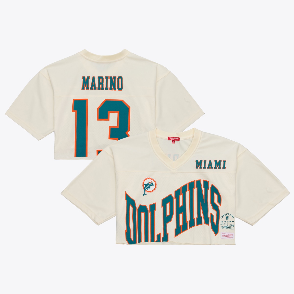 【公式グッズ】NFL ドルフィンズ ダン・マリーノ Tシャツ Mitchell & Ness/ミッチェル＆ネス レディース クリーム (NFL Women's Retired Player Crop Jersey)
