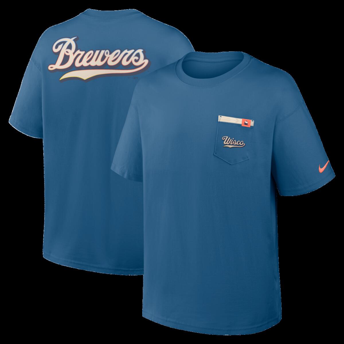 【公式グッズ】MLB ブルワーズ Tシャツ Nike/ナイキ メンズ ブルー (Men's Nike MLB 2 Hit Max 90 Pocket Tee)｜Fanatics公式ストア 店