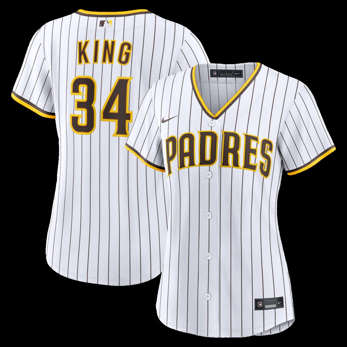 【公式グッズ】MLB パドレス マイケル・キング ホーム ユニフォーム （レプリカ） Nike/ナイキ レディース ホワイト (Women&rsquo;s RPW6 Replica Jersey &mdash; Inline &mdash; Starter Player)｜Fanatics公式ストア 店