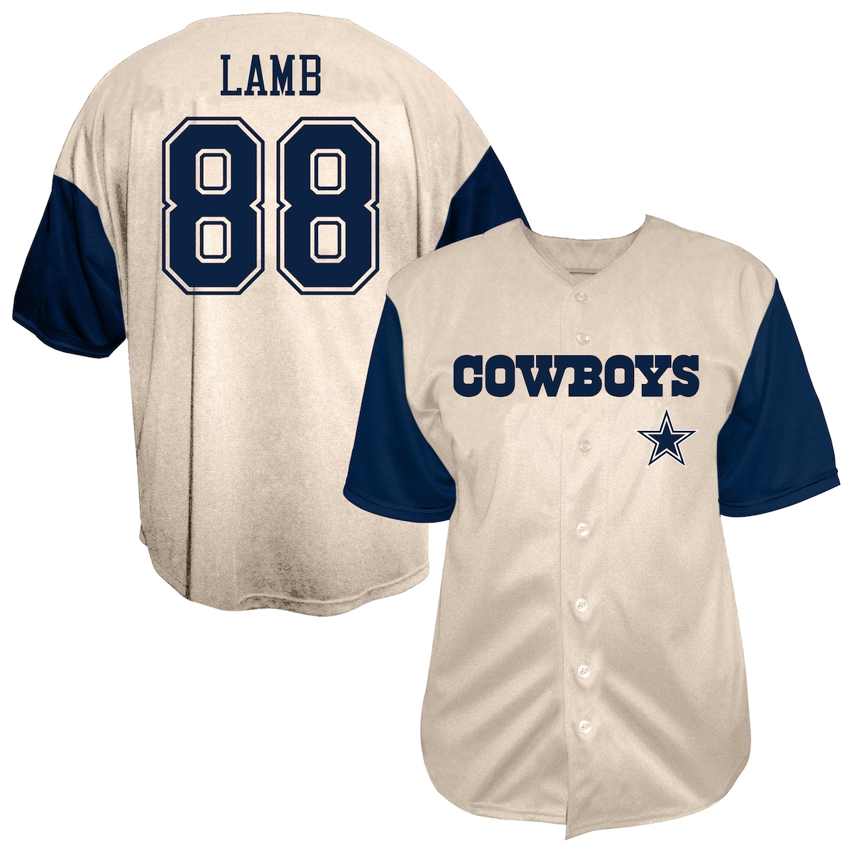 Men's Fanatics CeeDee Lamb Cream Dallas Cowboys Big & Tall Baseball Button-Up Shirt