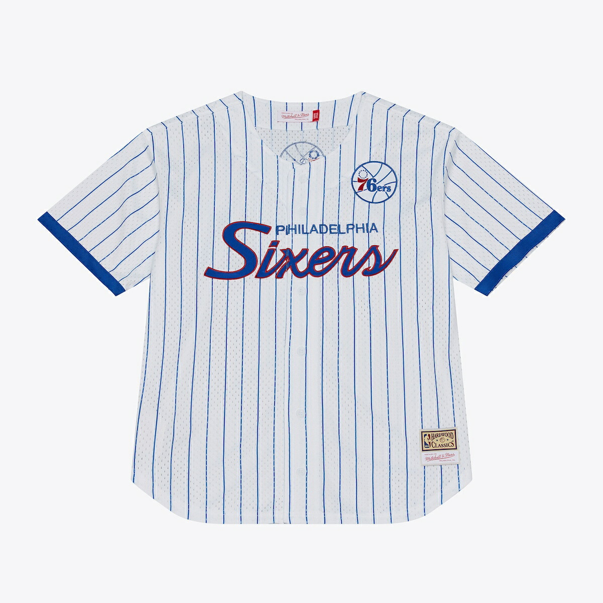 Men's Mitchell & Ness White Philadelphia 76ers Head Coach Pinstripe Mesh Full-Button Baseball Jersey