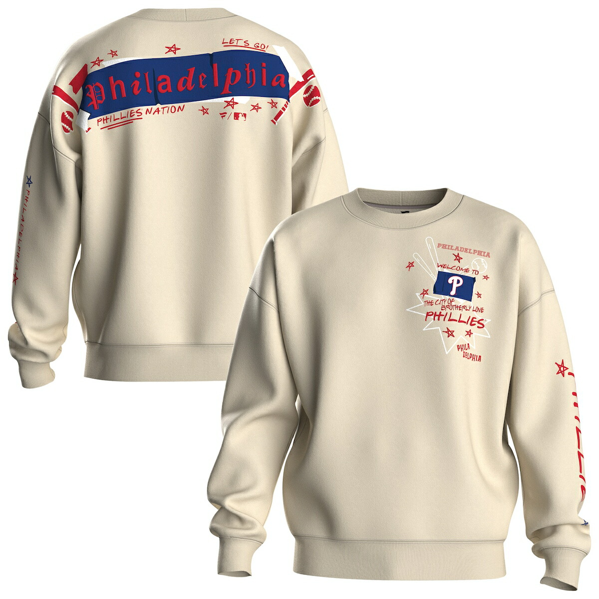 Women's Fanatics Beige Philadelphia Phillies Graffiti Fleece Sweatshirt