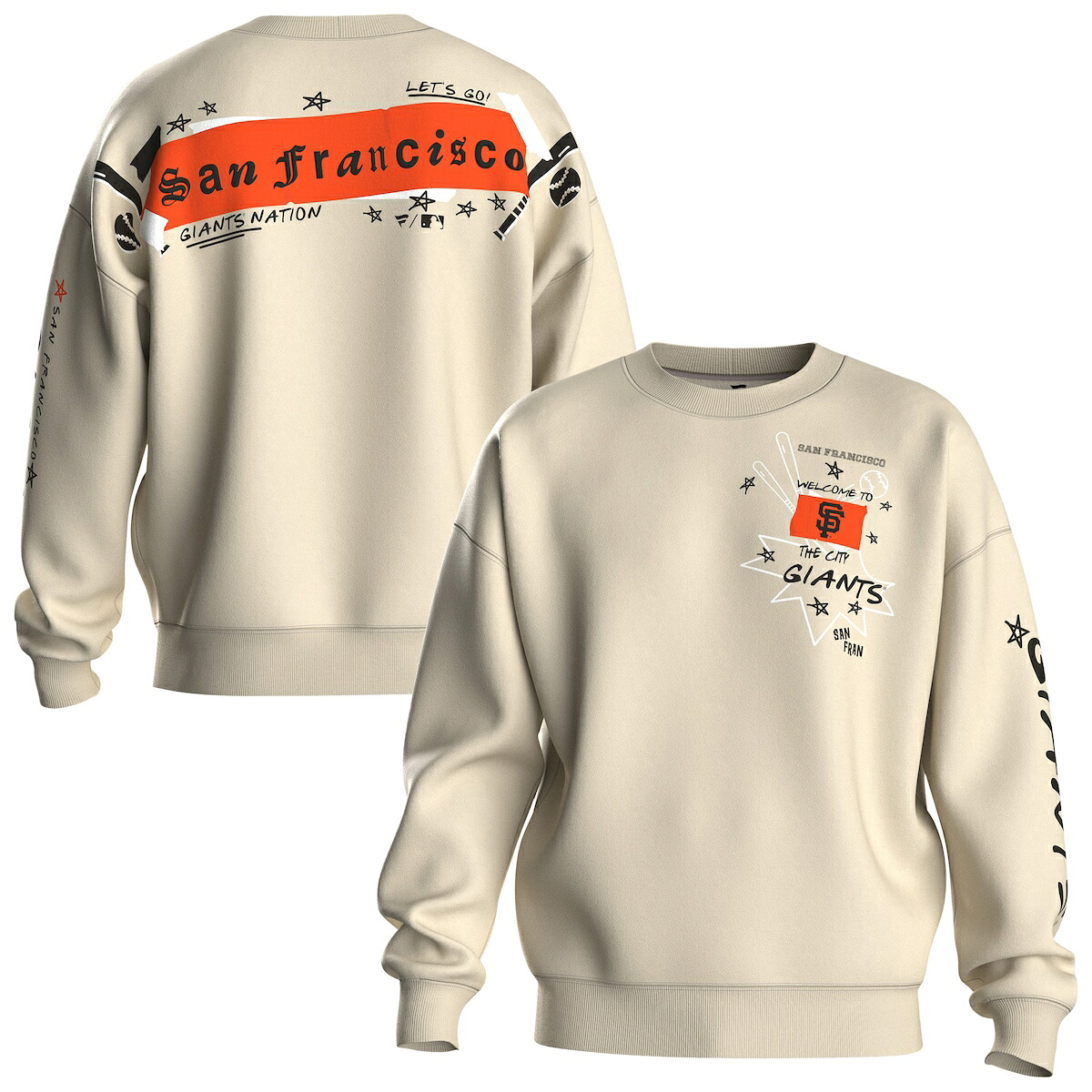【公式グッズ】MLB ジャイアンツ フリース トレーナー Fanatics/ファナティクス レディース (MLB Women's Spirit Jersey Graffiti FLEECE CREW NECK SWEATSHIRT SP26)｜Fanatics公式ストア 店