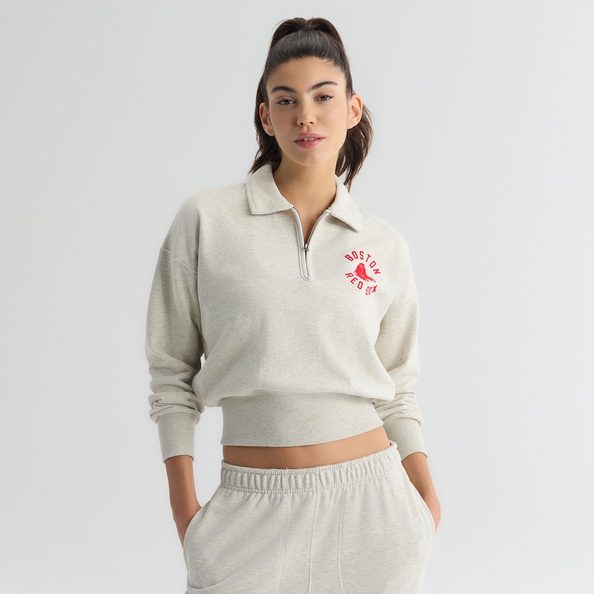 【公式グッズ】MLB レッドソックス プルオーバー Fanatics/ファナティクス レディース オートミール (MLB Women\'s FANATICS AGILE LS SIDELINE TERRY QUARTERZIP SWEATSHIRT SUM26)|Fanatics公式ストア 店