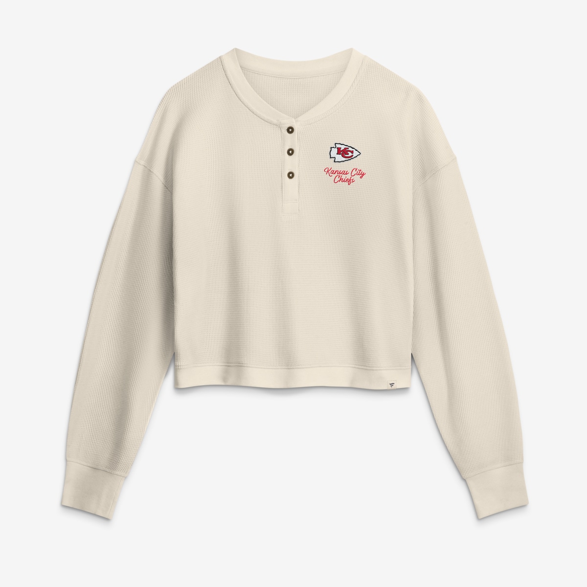 【公式グッズ】NFL チーフス 長袖 Tシャツ Fanatics/ファナティクス レディース クリーム (26 NFL Womens Fanatics Heritage Bursting Agility Waffle Crop Henley)|Fanatics公式ストア 店