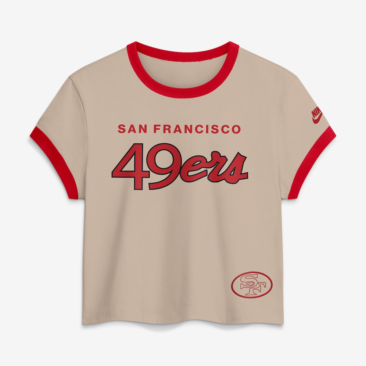 【公式グッズ】NFL 49ers Tシャツ Nike/ナイキ レディース クリーム (26 NFL Womens Nike Rewind Ringer Mod Crop SST)|Fanatics公式ストア 店