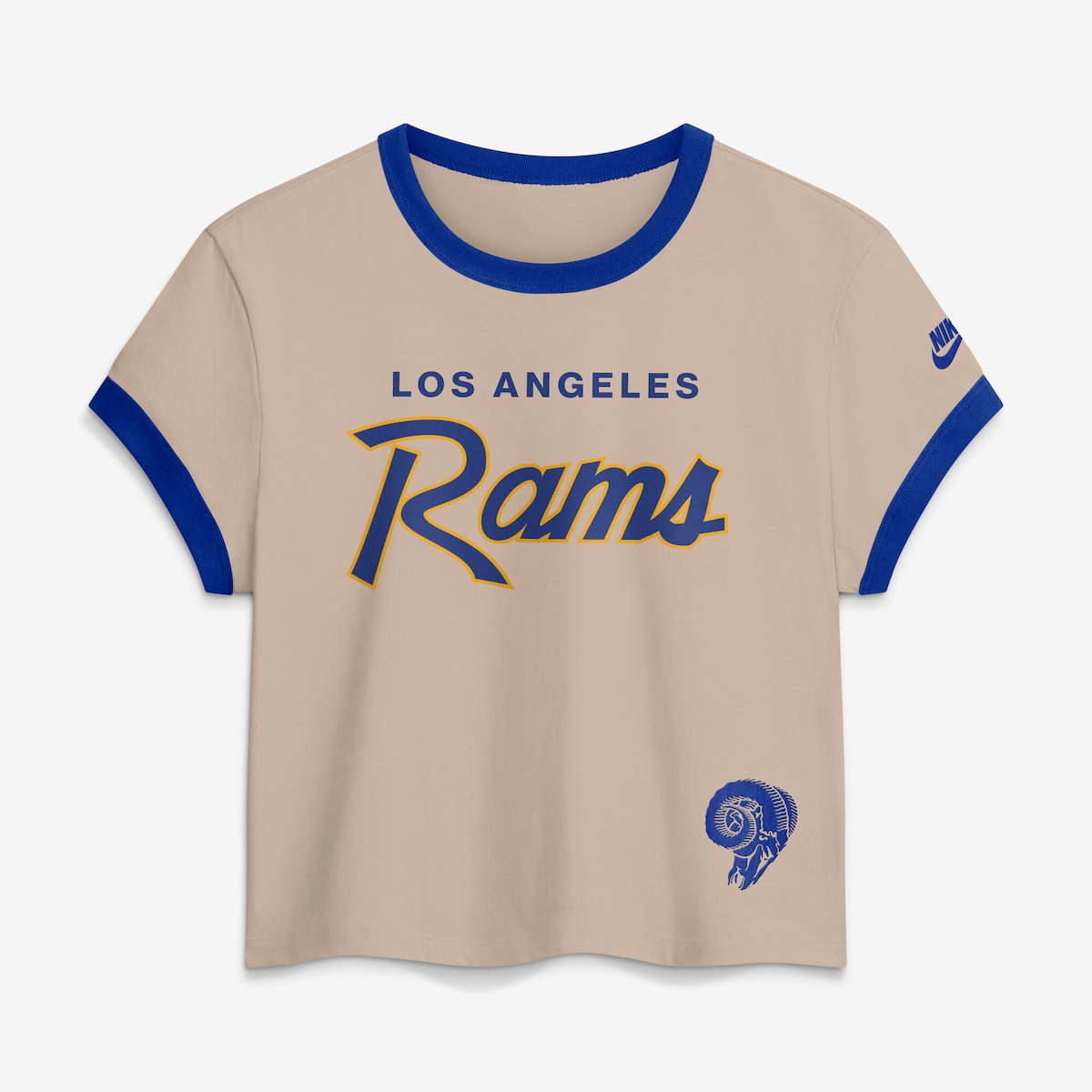 【公式グッズ】NFL ラムズ Tシャツ Nike/ナイキ レディース クリーム (26 NFL Womens Nike Rewind Ringer Mod Crop SST)|Fanatics公式ストア 店