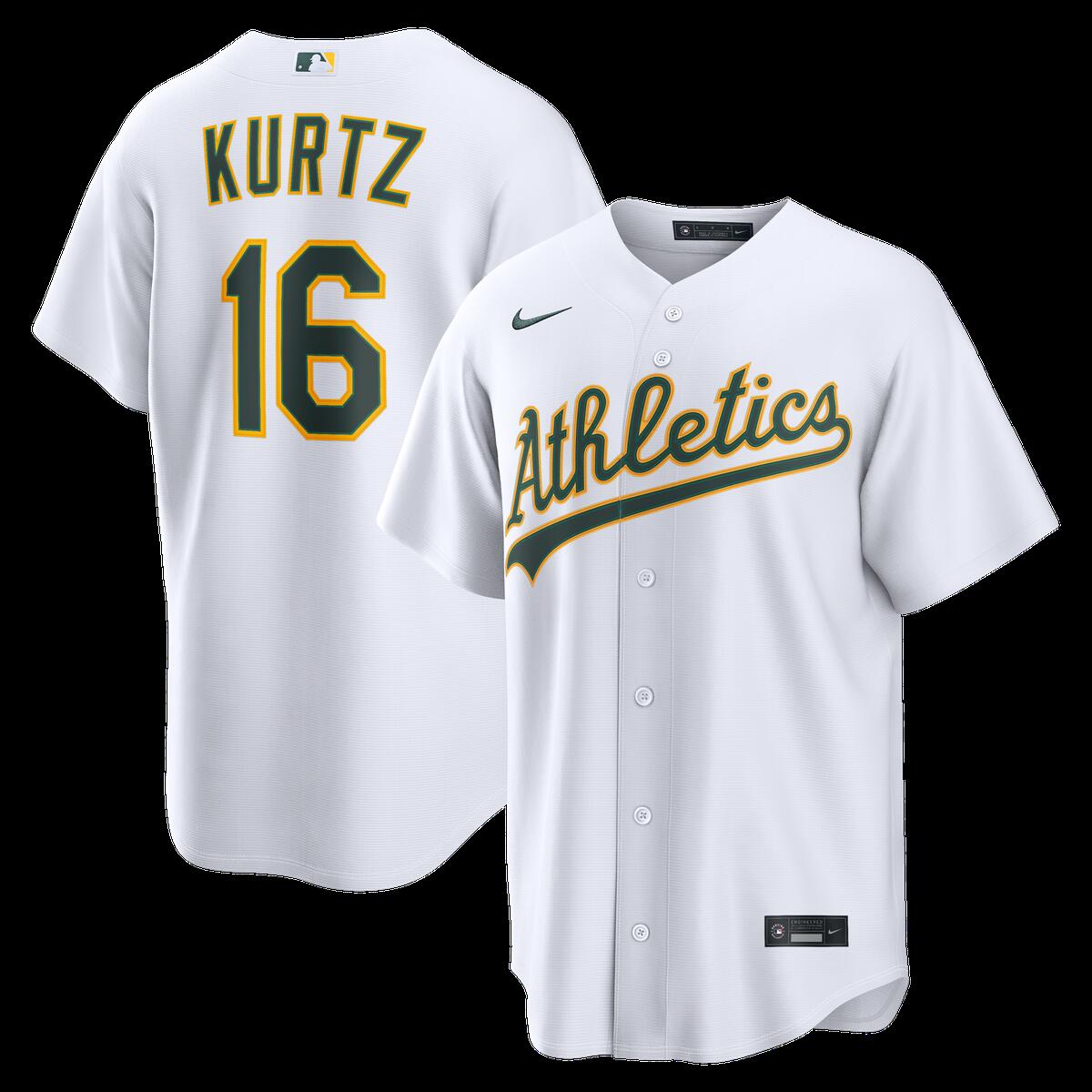【公式グッズ】MLB アスレチックス ニック・カーツ ホーム ユニフォーム （レプリカ） Nike/ナイキ メンズ ホワイト (Nike 2026 Men\'s Replica RP26 Core Jersey - Starter Player)｜Fanatics公式ストア 店