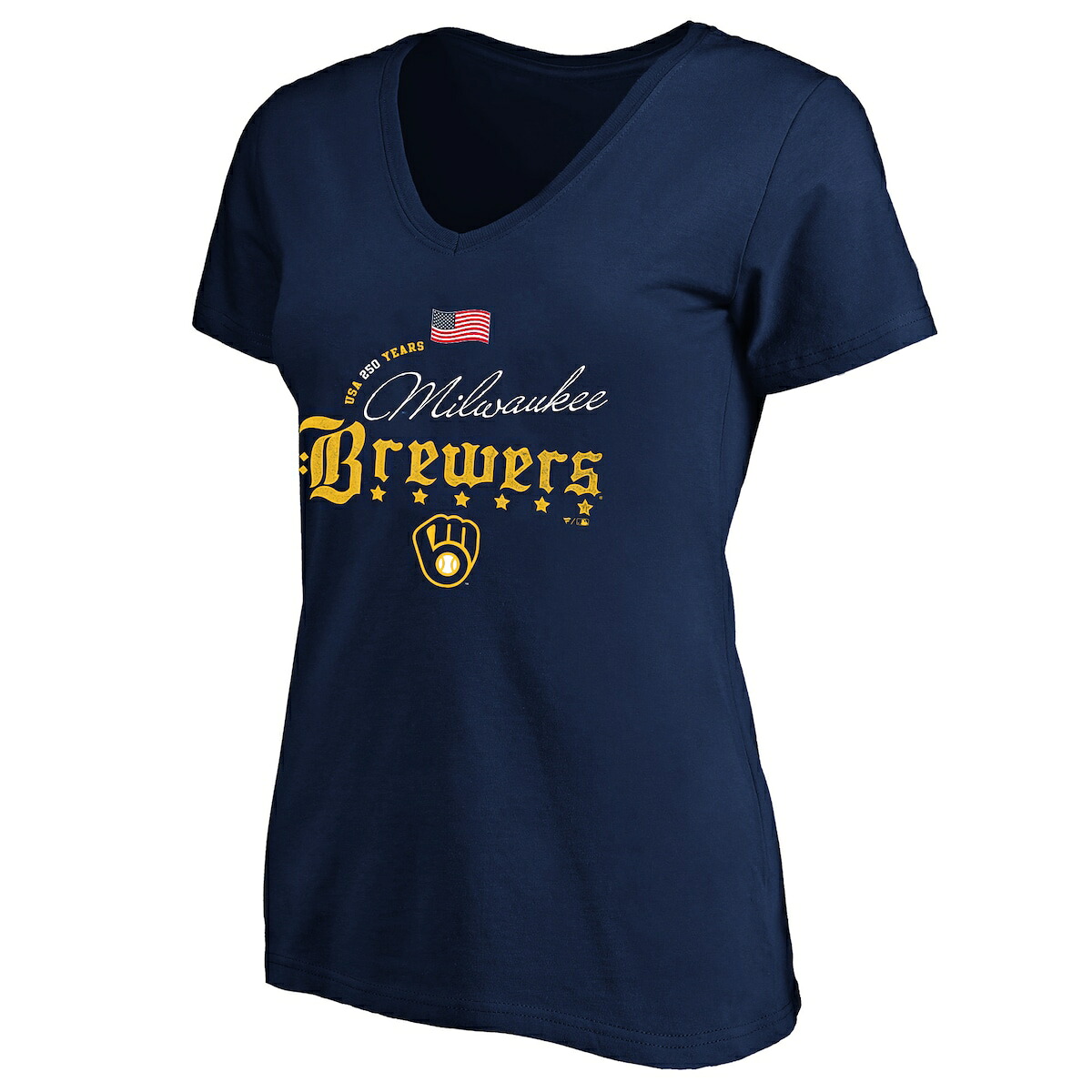 【公式グッズ】MLB ブルワーズ Vネック Tシャツ Fanatics/ファナティクス レディース ネイビー (Women's Plus MLB 250th Americana Tee)｜Fanatics公式ストア 店