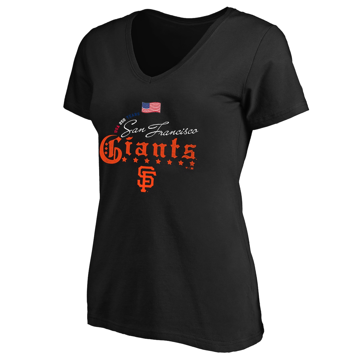【公式グッズ】MLB ジャイアンツ Vネック Tシャツ Fanatics/ファナティクス レディース ブラック (Women's Plus MLB 250th Americana Tee)｜Fanatics公式ストア 店