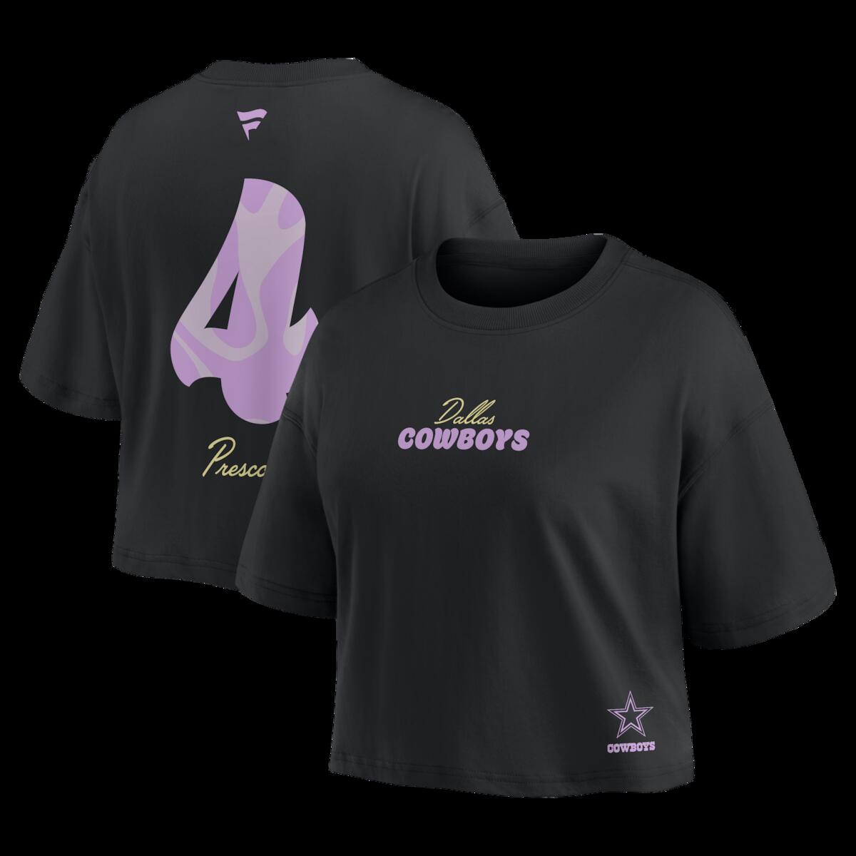 【公式グッズ】NFL カウボーイズ ダック・プレスコット Tシャツ Fanatics/ファナティクス レディース ブラック (NFL Women's Black Fashion Crop SST)|Fanatics公式ストア 店