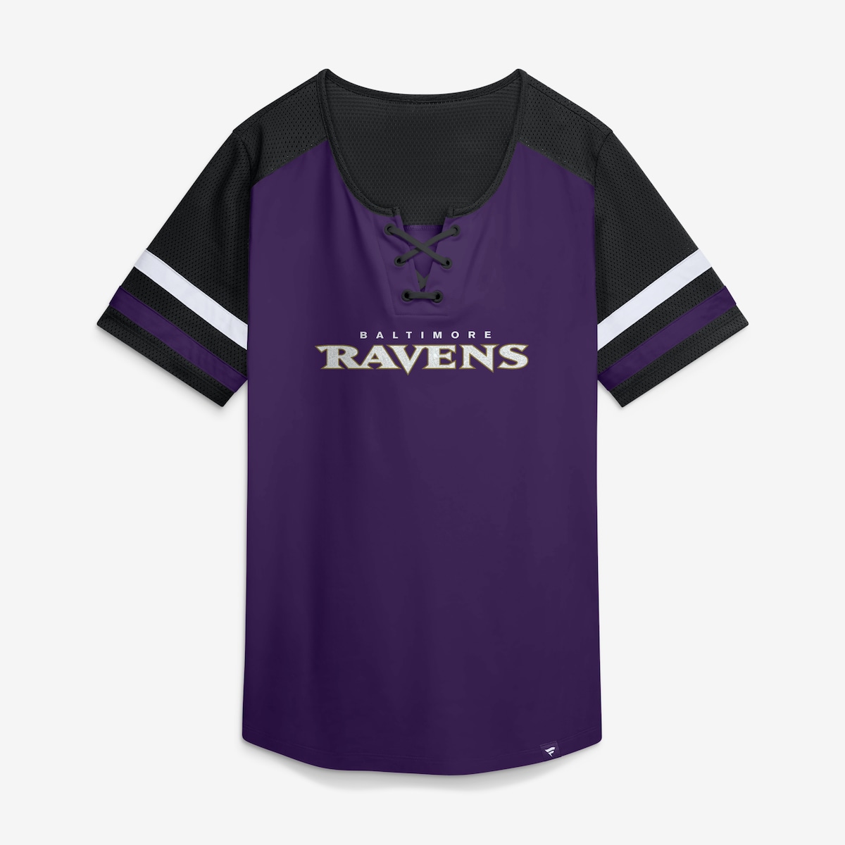 【公式グッズ】NFL レイブンズ Tシャツ Fanatics/ファナティクス レディース パープル (26 NFL Womens Fanatics Team First Athena Curl Route Lace Up SST)｜Fanatics公式ストア 店