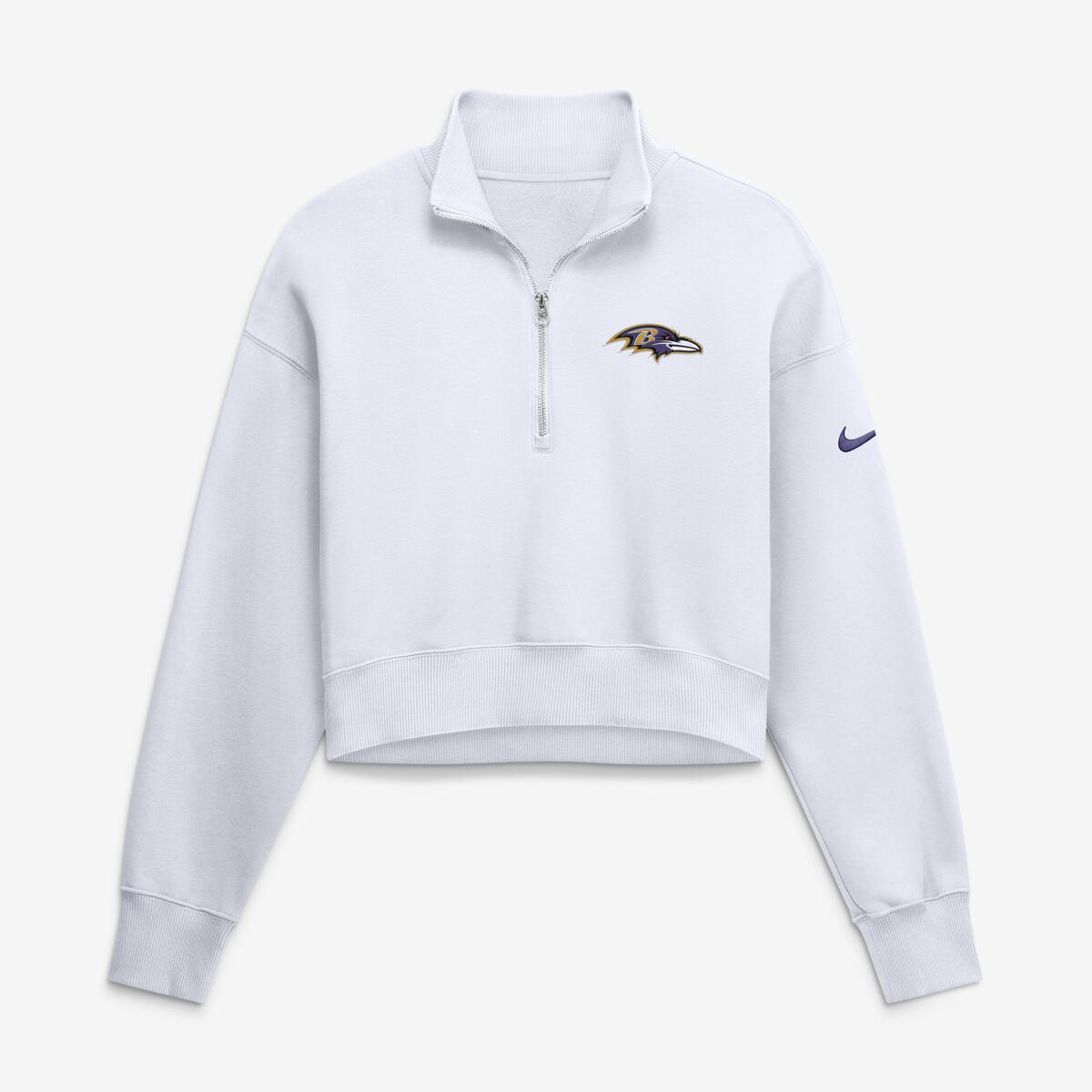 【公式グッズ】NFL レイブンズ フリース トレーナー Nike/ナイキ レディース ホワイト (26 NFL Womens Nike Primetime Phoenix Cropped Quarter Zip)｜Fanatics公式ストア 店