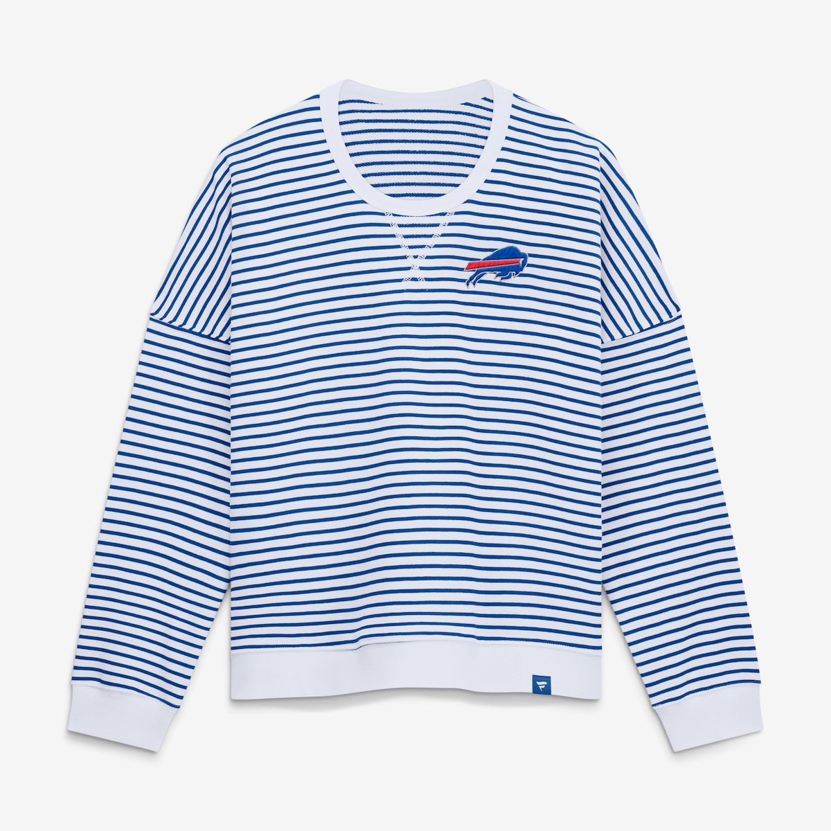 【公式グッズ】NFL ビルズ トレーナー Fanatics/ファナティクス レディース ホワイト (26 NFL Womens Fanatics Striped Team First Striped French Terry Crew)｜Fanatics公式ストア 店