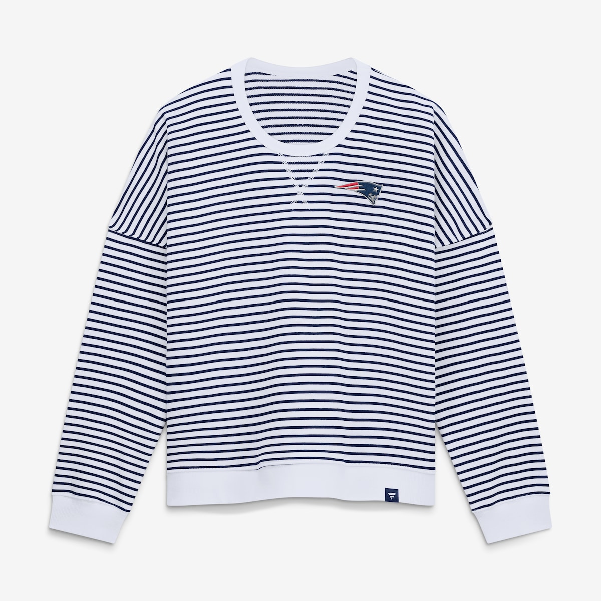 Women's Fanatics White/Navy New England Patriots Striped Oversized French Terry Sweatshirt|Fanatics公式ストア 店