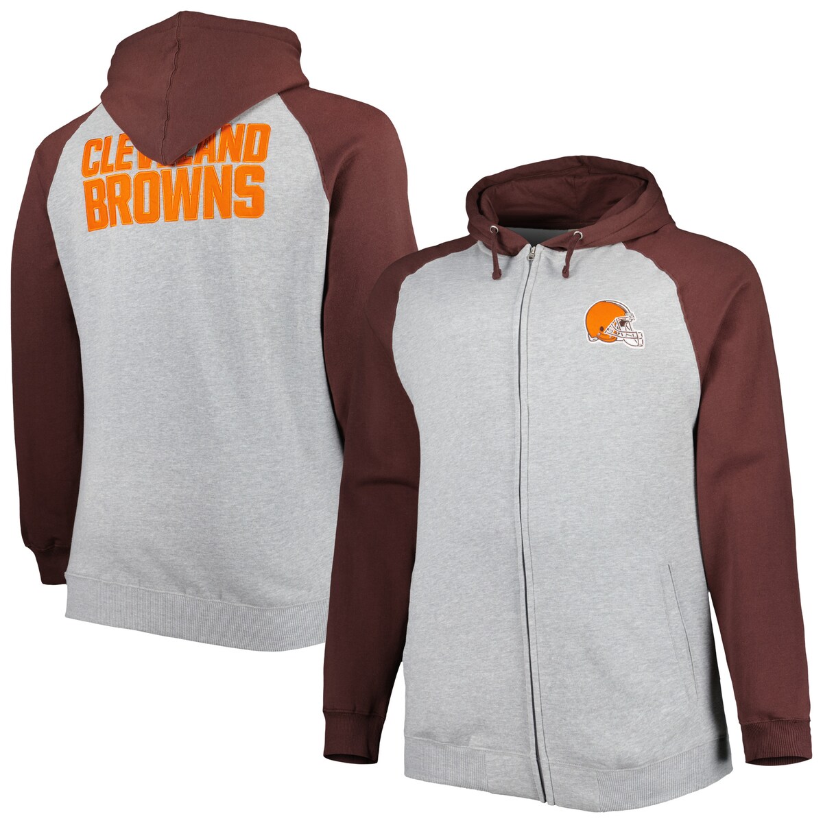【公式グッズ】NFL ブラウンズ フリース フルジップアップ パーカー （大きいサイズ） Fanatics/ファナティクス メンズ ヘザーグレイ (Mens Big and Tall NFL 22 FZ Fleece Raglan Hood)