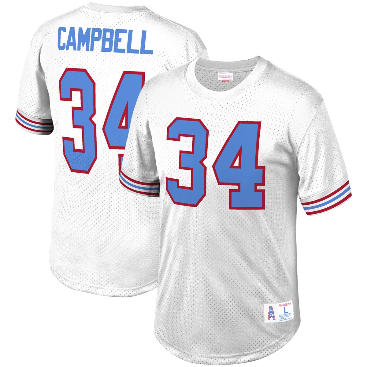 【公式グッズ】NFL オイラーズ アール・キャンベル ネーム&ナンバー Tシャツ Mitchell & Ness/ミッチェル&ネス メンズ ホワイト (Men's Retired Player N&N Mesh Crewneck Top - EXPIRED)