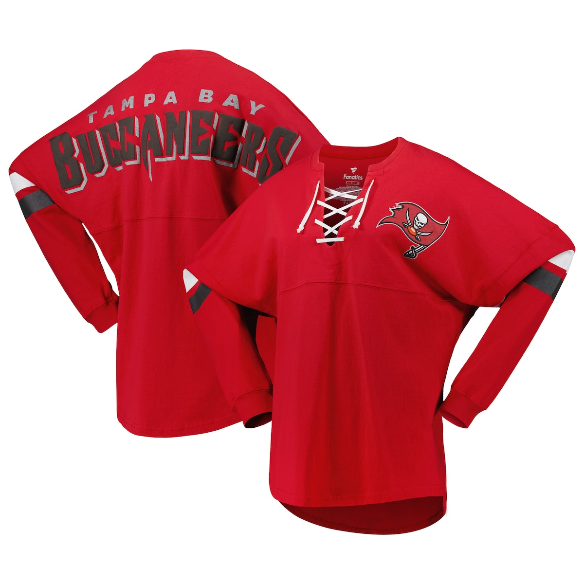 【公式グッズ】NFL バッカニアーズ Vネック 長袖 Tシャツ Fanatics/ファナティクス レディース レッド (22 Women's Lace Up Spirit Jersey)