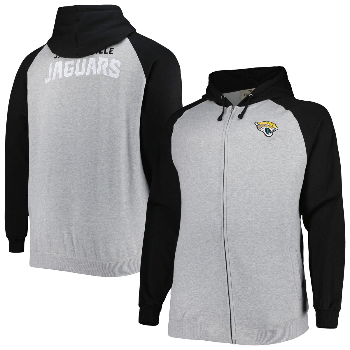 【公式グッズ】NFL ジャガーズ フリース フルジップアップ パーカー （大きいサイズ） Fanatics/ファナティクス メンズ ヘザーグレイ (Mens Big and Tall NFL 22 FZ Fleece Raglan Hood)