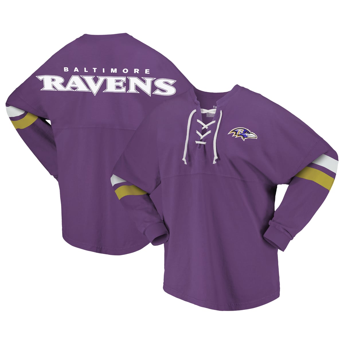 【公式グッズ】NFL レイブンズ Vネック 長袖 Tシャツ Fanatics/ファナティクス レディース パープル (22 Women's Lace Up Spirit Jersey)