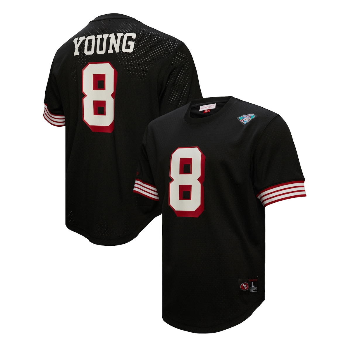 【公式グッズ】NFL 49ers スティーブ・ヤング Tシャツ Mitchell & Ness/ミッチェル＆ネス メンズ ブラック (23 Men's Retired Player N&N Mesh Crewneck Top)